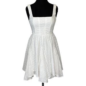 Hello Molly White Eyelet Mini Dress Boned Bodice Small NWT